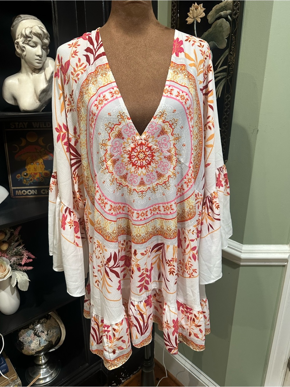 Umgee White Boho Mandala Tunic Dress – Size Large